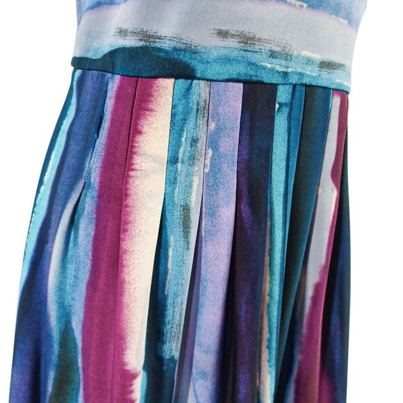 Rabbit Designs Watercolor Stripe Dress 10 NWT | Multicolor V-Neck Pleated Skirt - Picture 4 of 11
